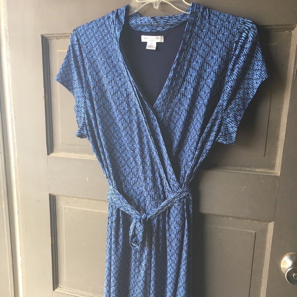 Blue wrap around look dress